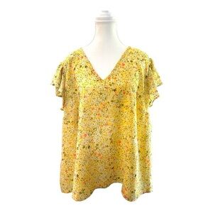 1.STATE Yellow Floral Ruffle Sleeve Blouse – Size 3X